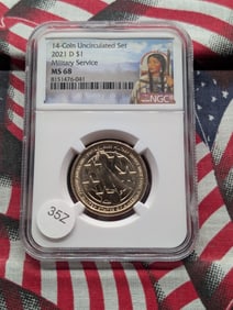 2021-D MS68 "Military Service" Native American $1, (Graded by NGC)