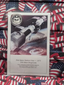 1971 Marshall Islands $50 Silver Proof Coin "First Space Station Crew" .999 Fine Silver One Troy
