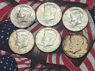 Three 1967-P & Three 1968-D Kennedy Half Dollars. 40% Silver.