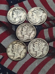 1927, 1928, 1929, 1930, & 1931 Mercury Dimes