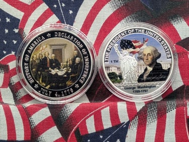 2 Tokens, George Washington & Declaration of Independence, New, No Gold or Silver, Novelty