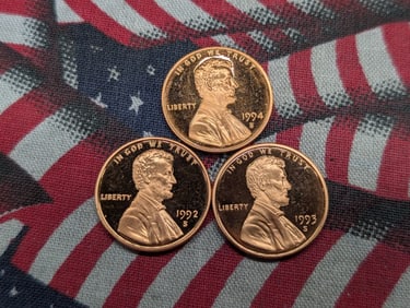 1992-S, 1993-S, 1994-S "Proof" Lincoln cents