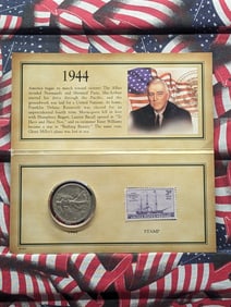1944 - Walking Liberty Half Dollar w/Stamp Historic coin Collection