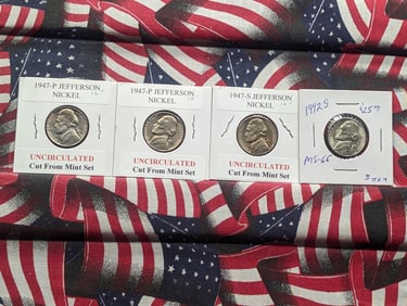 1942-S, (2) 1947-P, & 1947-S Jefferson Nickels