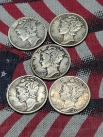 1925, 1926, 1927, 1928, & 1929 Mercury Dimes
