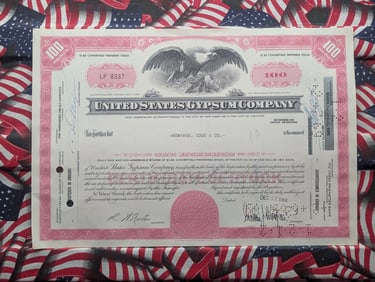 1968 United States Gypsum Company Stock Cert. Tough
