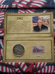 1942 - Walking Liberty Half Dollar /w Stamp, Historic Coin Collection