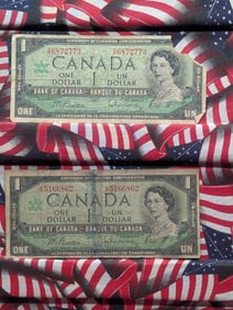2, 1967, Ottawa Canada $1 Dollar Notes, 58 Years Old
