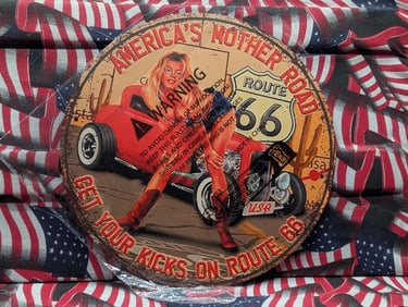 ROUTE 66, Metal Sign, 7.75x7.75 Inches-Dinner Plate Size, Perfect For Man Cave, Garage, etc., Holes