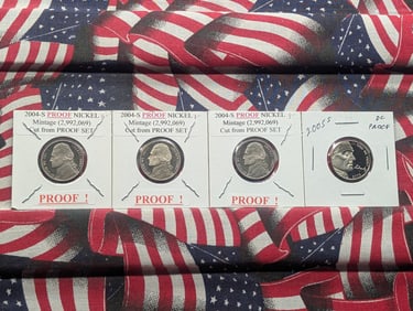 (3) 2004-S Keelboat & 2005-S Bison Jefferson Nickels. Proofs