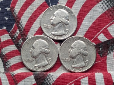 3 1947-D 90% Silver, Washington Quarters, 78 Years Old