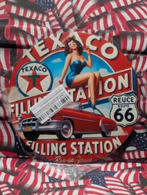 TEXACO - Route 66, Metal Sign, 7.75x7.75 Inches-Dinner Plate Size, Perfect For Man Cave, Garage,