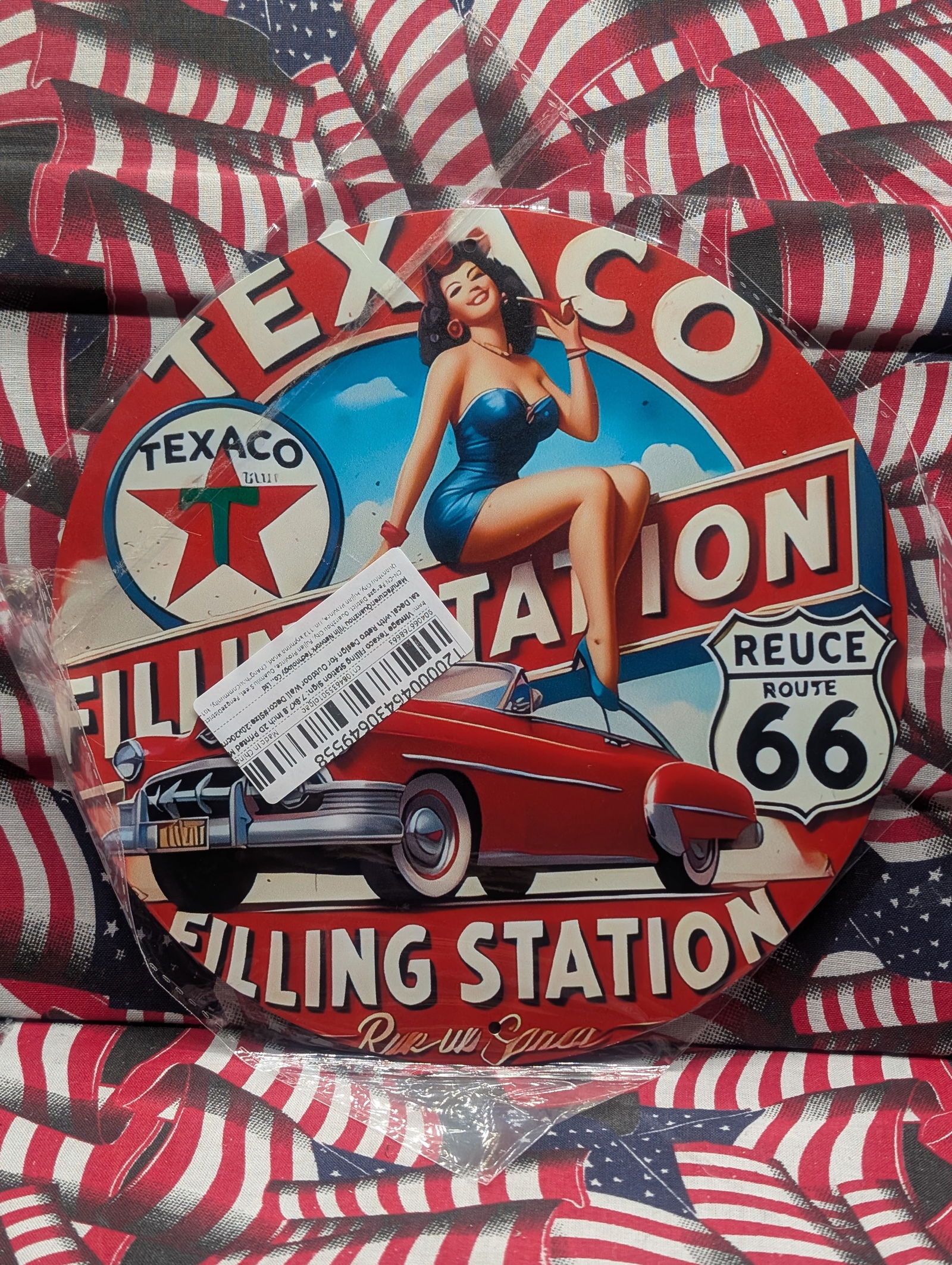 TEXACO - Route 66, Metal Sign, 7.75x7.75 Inches-Dinner Plate Size, Perfect For Man Cave, Garage,: TEXACO - Route 66, Metal Sign, 7.75x7.75 Inches-Dinner Plate Size, Perfect For Man Cave, Garage, etc., Holes to Hang Up, New