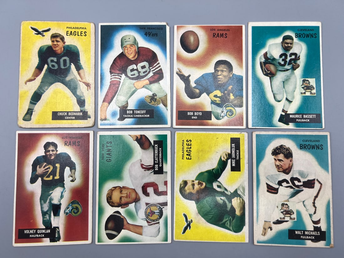 Lot of (8) 1955 Bowman Football Cards - Varying Conditions - Chuck Bednarik (1 of 2)