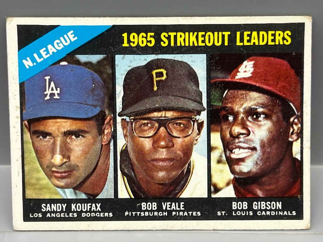 1966 Topps NL Strikeout Leaders Koufax/Veale/Gibson #225: 1966 Topps NL Strikeout Leaders Koufax/Veale/Gibson #225