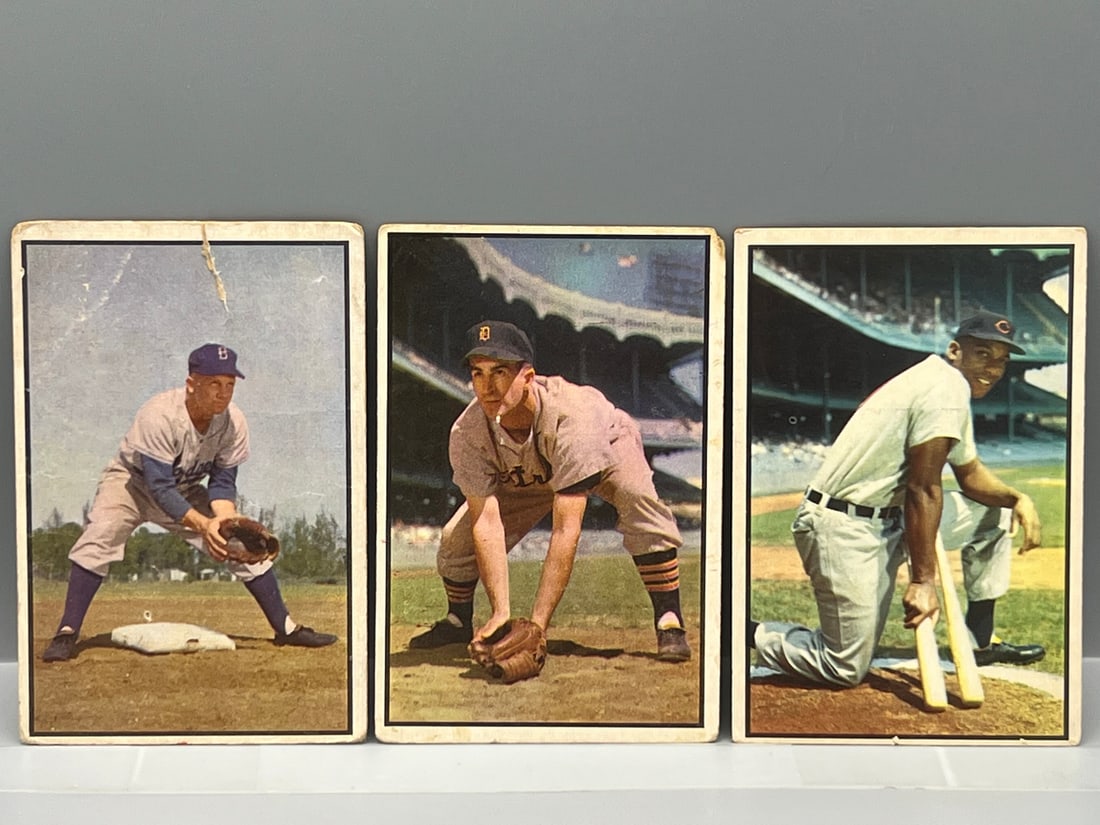 1953 Bowman Color Bobby Morgan #135, Johnny Pesky #134, & Luke Easter #104 (1 of 2)