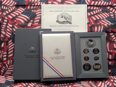 1991-S U.S. Mint Prestige Set in OGP w/ COA - Mount Rushmore Annv. Commem Silver Dollar