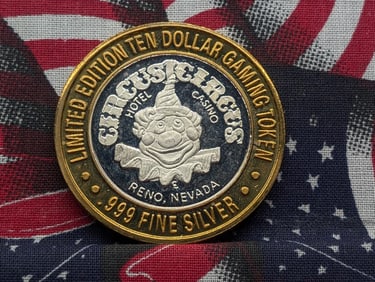 Limited Edition .999 FINE SILVER CENTER, Circus Circus Casino $10 Gaming Token in Capsule