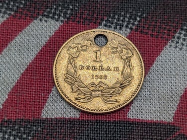 1862 Type 3 Large Head 90% GOLD Dollar (Holed)