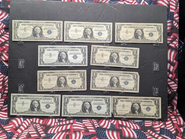 Lot of Ten Various 1957 Series One Dollar Silver Certificates (2) 1957's, (2) A's & (2) B's