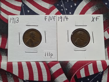 (2) Older Lincoln Wheat Cents 1914 XF, 1913 F/VE