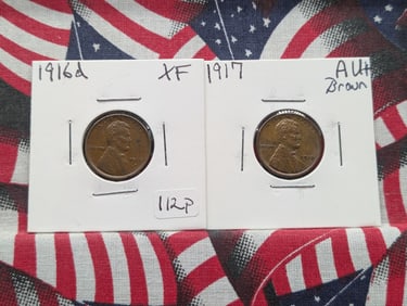 (2) Older Lincoln Wheat Cents 1916-D XF, 1917 AU and Brown