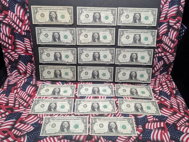 Lot of Twenty 1963 B Series One Dollar Joseph W. Barr Notes - Includes (1) Star Note & Five
