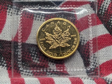 1/20th Oz. .9999 SOLID FINE GOLD 2009 $1 Miniature Maple Leaf Coin in Government Sealed Plastic