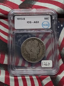 1913-S Barber Half ICG AG3