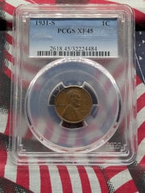 1931-S Lincoln Wheat Cent PCGS XF45 Key Date