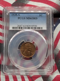 1935-S Lincoln Wheat Cent PCGS MS63 RD