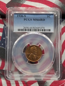 1936-S Lincoln Wheat Cent PCGS MS64 RD