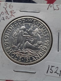 1936 Rhode Island Commemorative Half Dollar MS66, Super Nice Coin