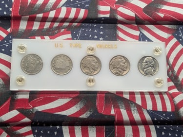U.S. Type Nickel Collection in Capital Case - Includes No-Cents V-Nickel, W/ Cents V-Nickel, T-1 &