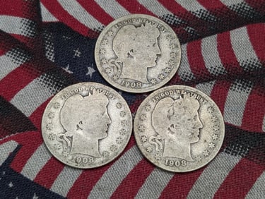 (3) 1908 Barber Quarters P, D, & O