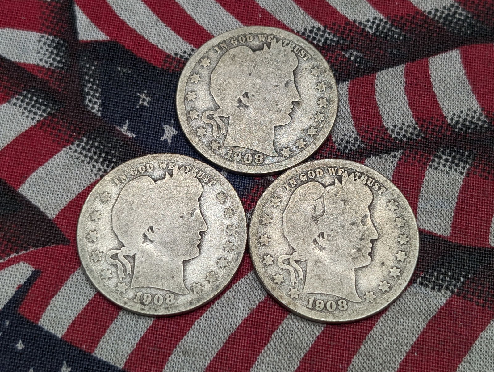(3) 1908 Barber Quarters P, D, & O (1 of 2)