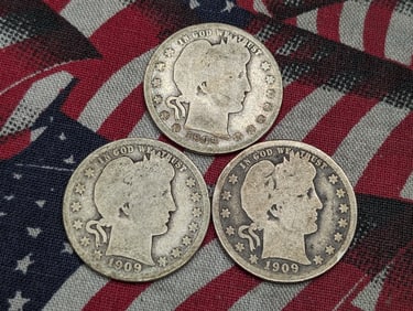 (3) 1909 Barber Quarters P, D, & S