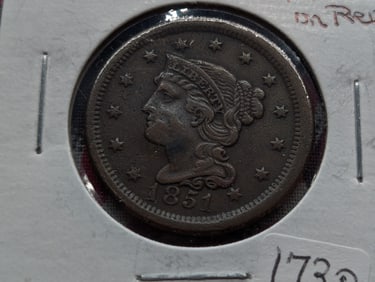 1851 Large Cent XF Details BB Shot on Reverse