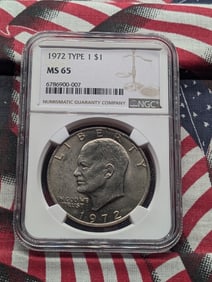1972 Type 1 Eisenhower Dollar - NGC MS65