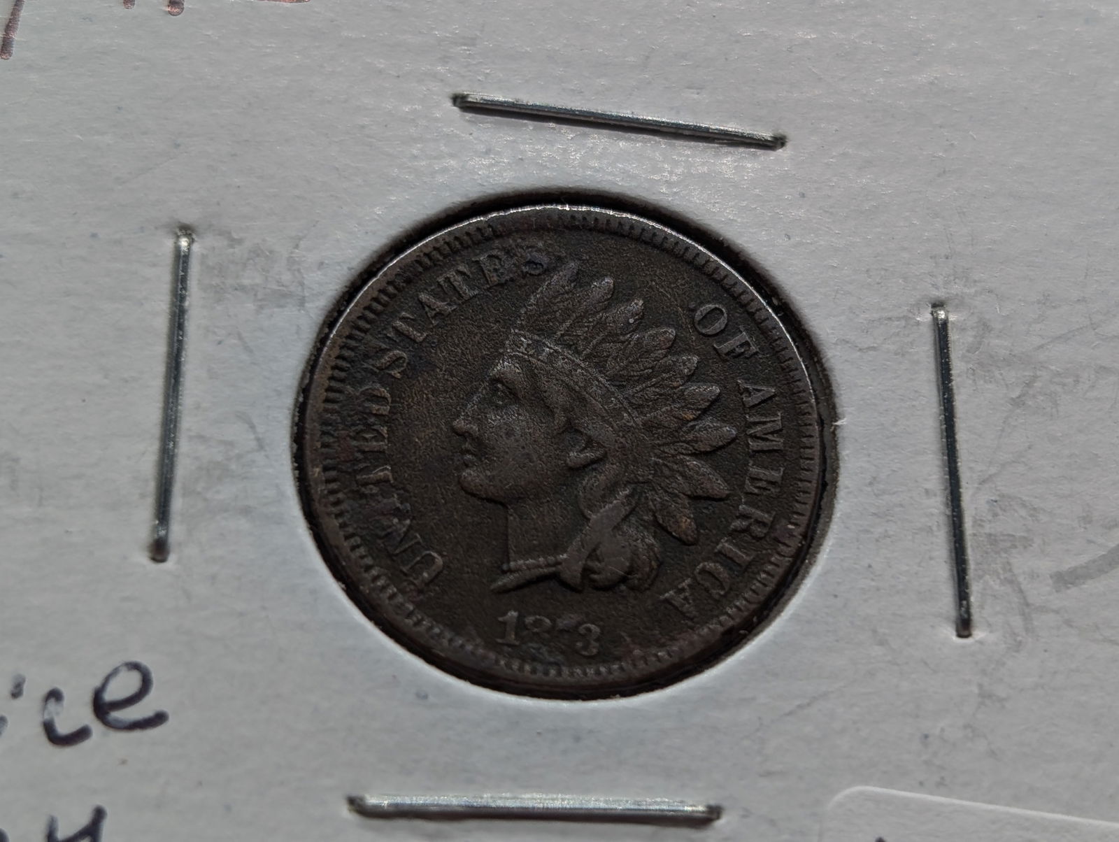 1873 Open"3" Indian Head Cent F Nice Key Date (1 of 3)