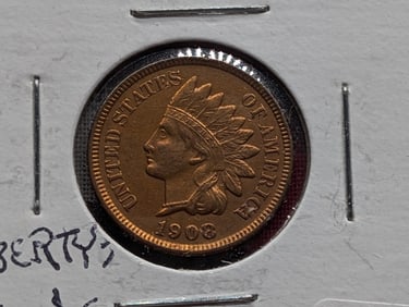 1908 Indian Head Cent MS62 RB Full Liberty, Nice Diamonds and Beads