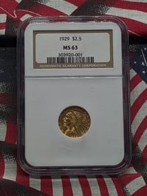 1929 $2 1/2 Indian Head Gold NGC MS63