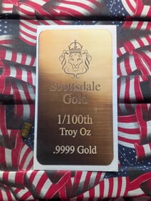 1/100th Oz. .9999 FINE GOLD Scottsdale Mint Designed Miniature Art Bar