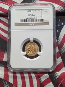 1929 Indian Head $2.50 - SOLID 90% GOLD Quarter Eagle - NGC MS64