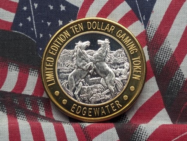 Limited Edition .999 FINE SILVER CENTER, Edgewater Casino $10 Gaming Token in Capsule