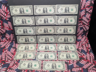 Lot of Twenty 1963 B Series One Dollar Joseph W. Barr Notes