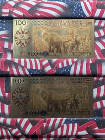 Lot of Two 24k Gold *LAYERED* 2008 Republic of Zimbabwe 100 Yottalillion Dollars Fantasy Notes