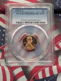 1992-S PROOF Lincoln Memorial Cent - PCGS PR69 RD DCAM