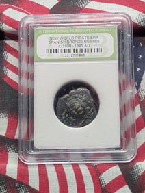 c. 1608-1695 AD New World Pirate Era Spanish Bronze Nummis Coin