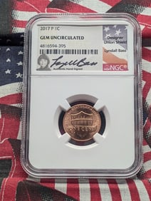 2017-P Lincoln Shield Cent - NGC GEM UNC w/ Designer Lyndall Bass Signature